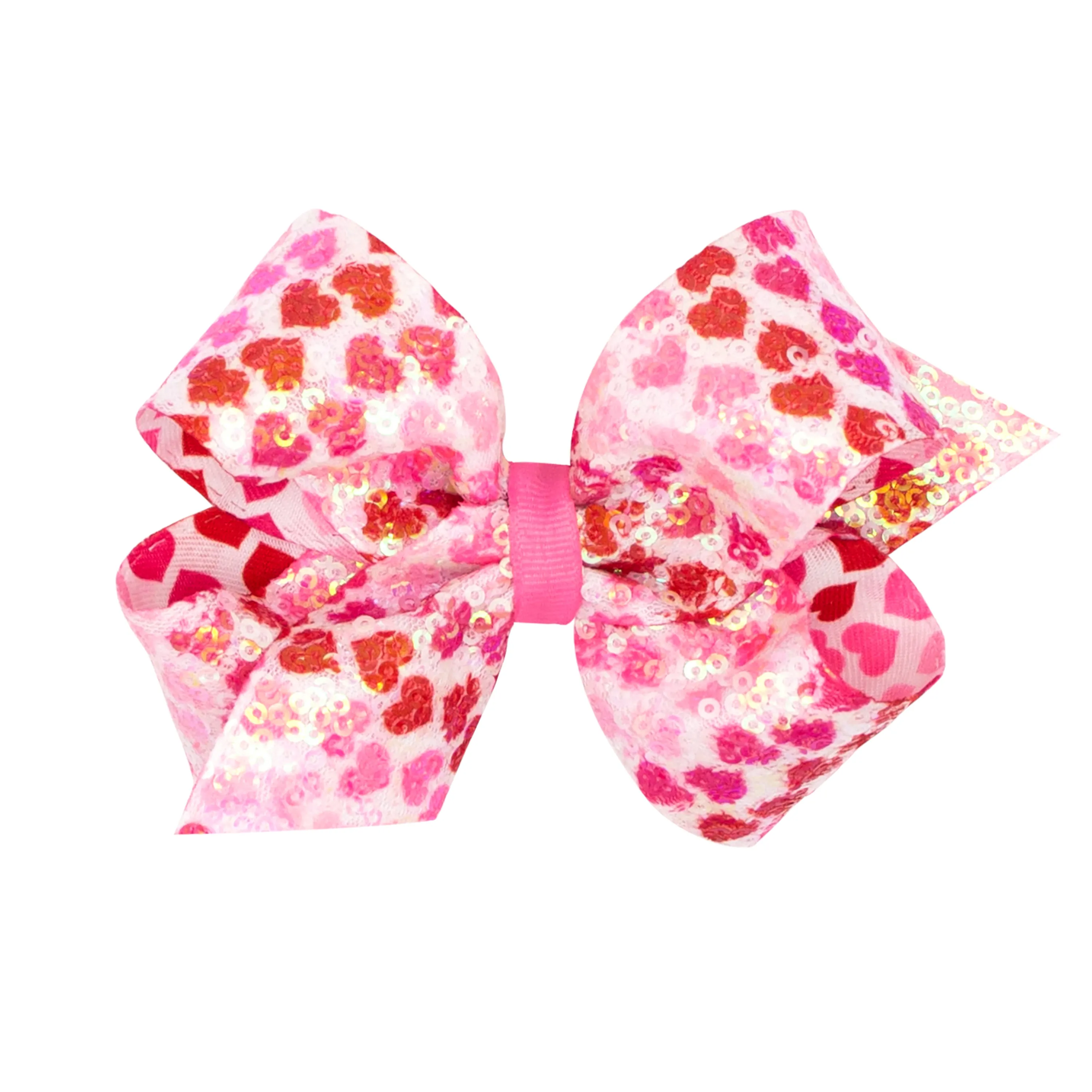 Sequins Heart Print Hair Bow on Clippie