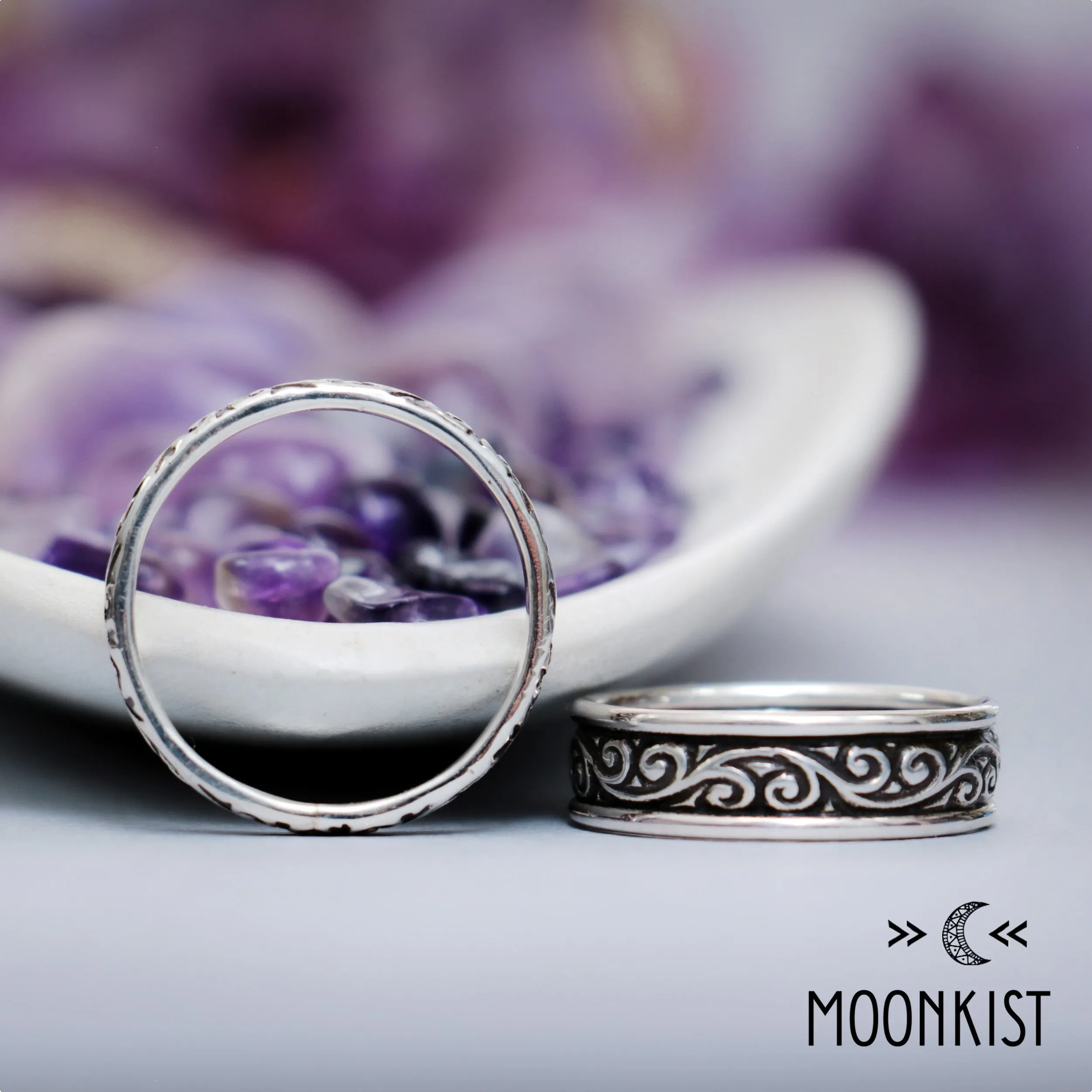 Silver Matching Flourish Wedding Ring Set | Moonkist Designs