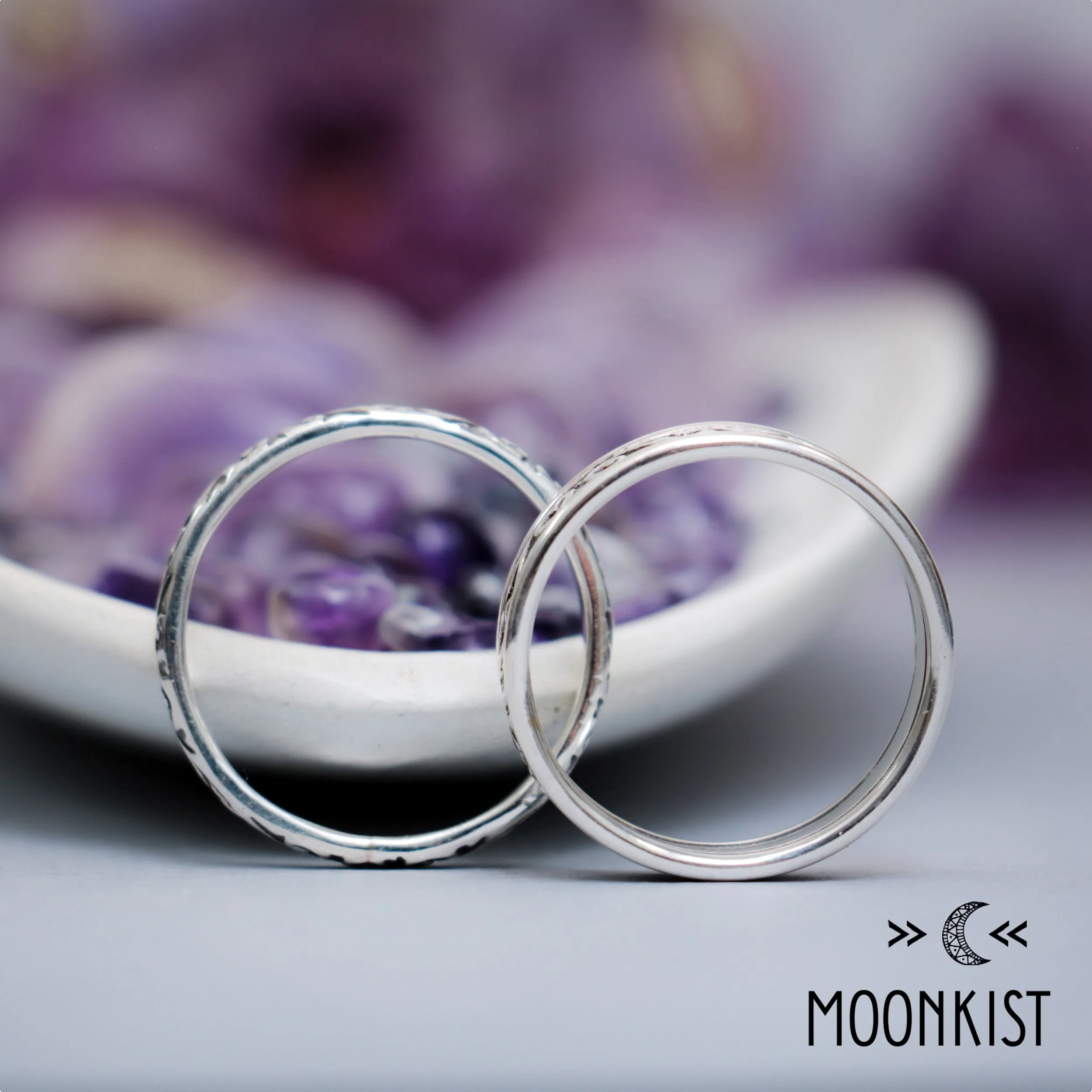 Silver Matching Flourish Wedding Ring Set | Moonkist Designs