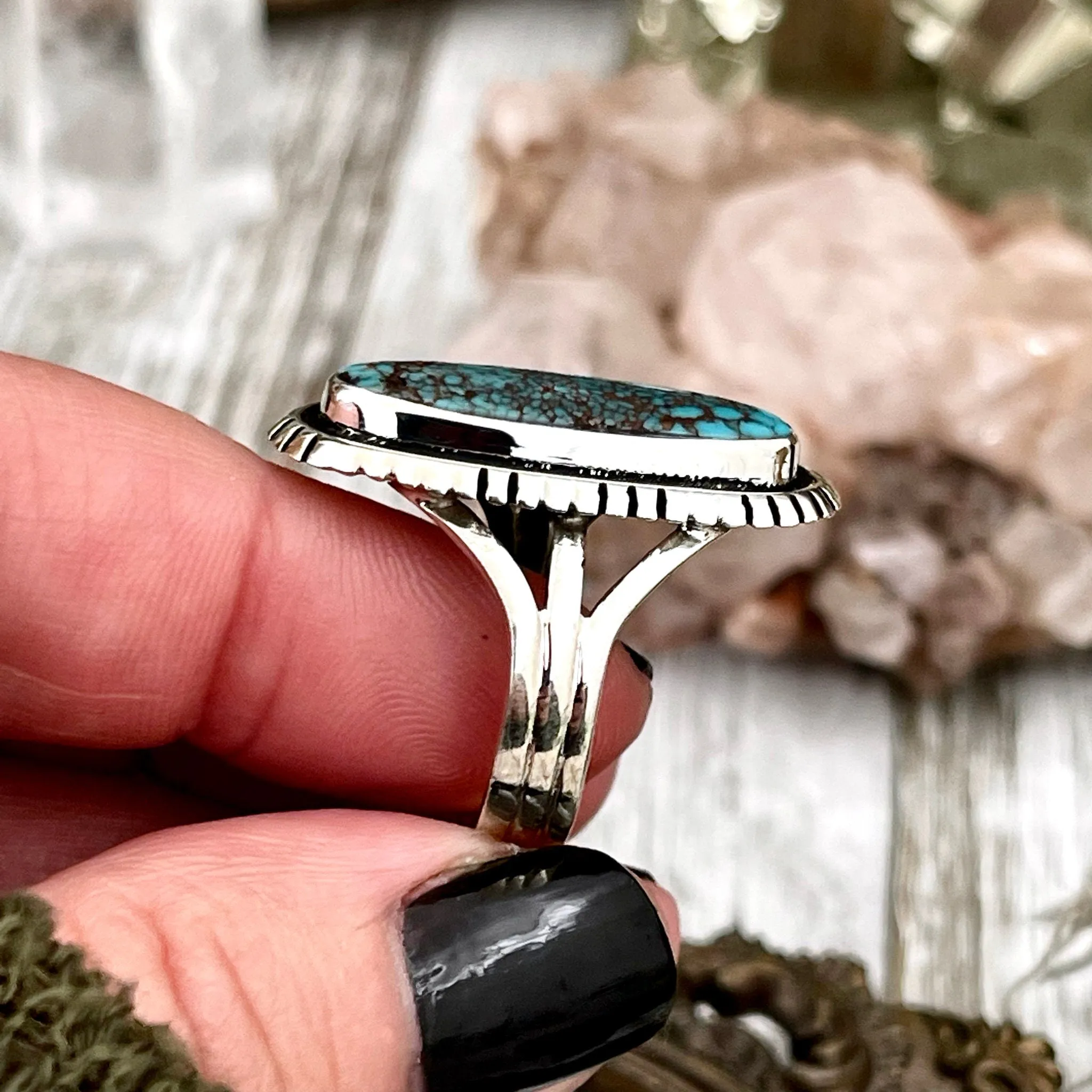 Size 8 Tibetan Turquoise Statement Ring Set in Sterling Silver  / Curated by FOXLARK Collection