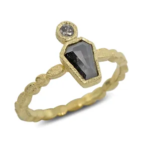 Skinny Pebbles Ring with Hexagonal and salt and pepper diamonds