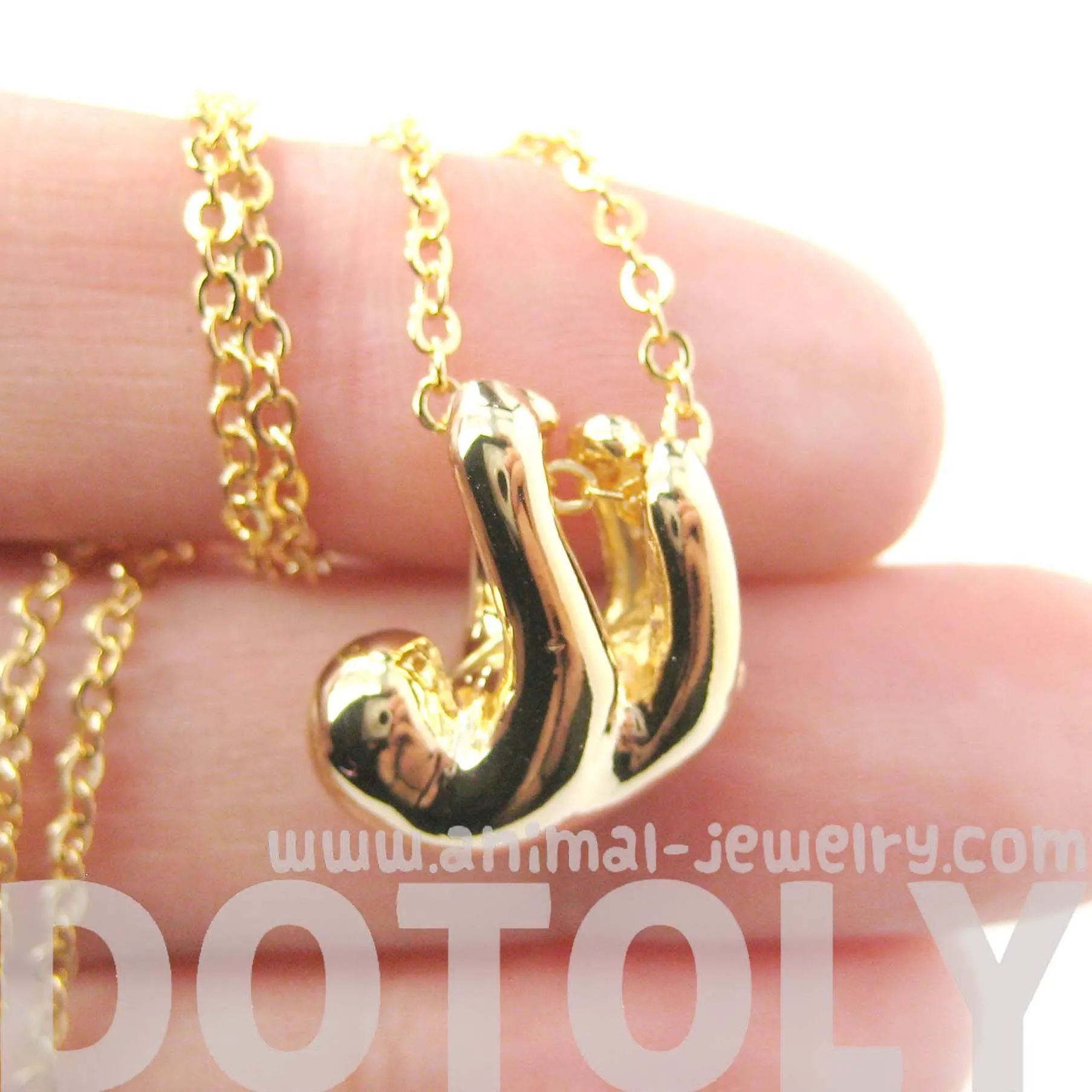 Sleek Abstract Sloth Shaped Animal Pendant Necklace in Gold | DOTOLY