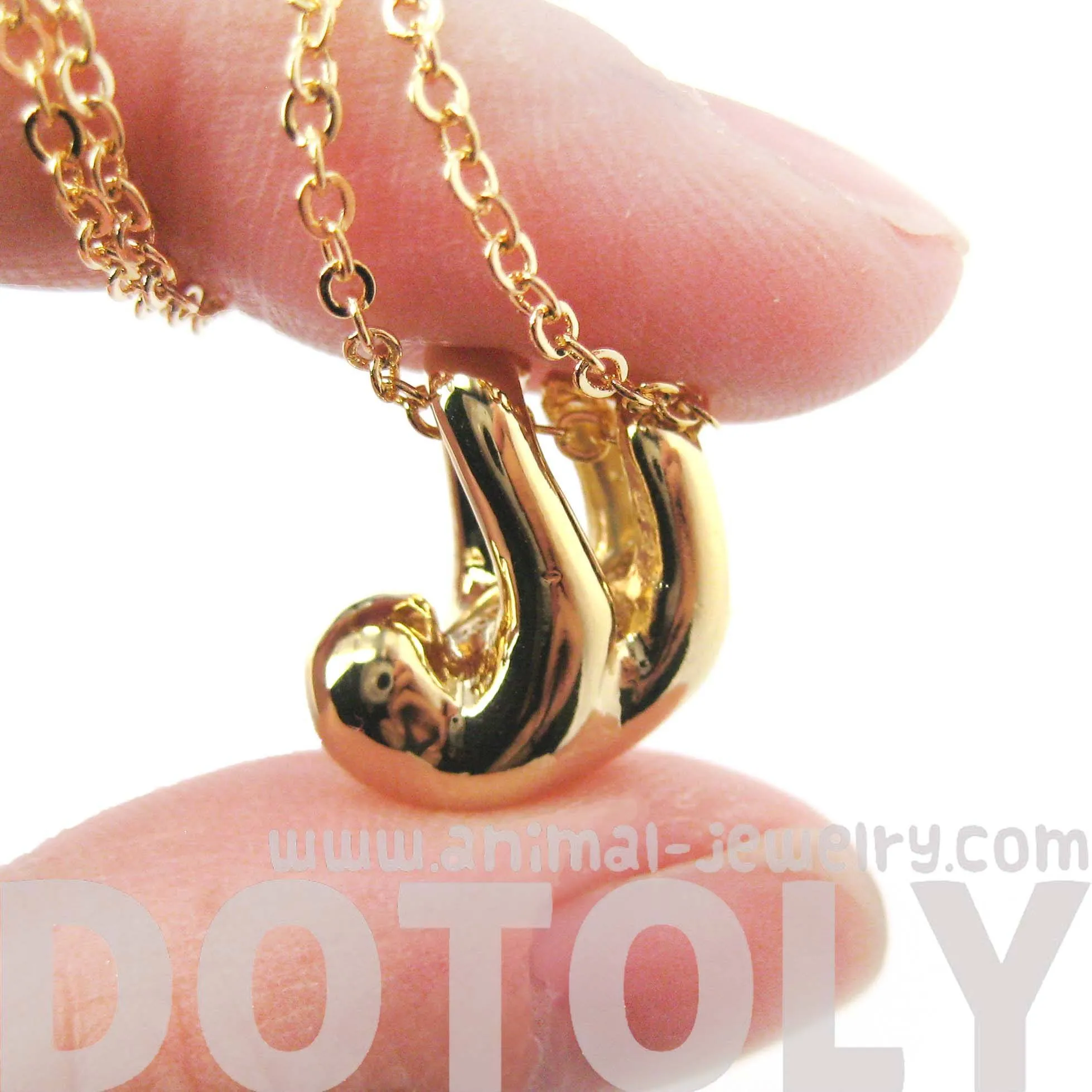 Sleek Abstract Sloth Shaped Animal Pendant Necklace in Gold | DOTOLY