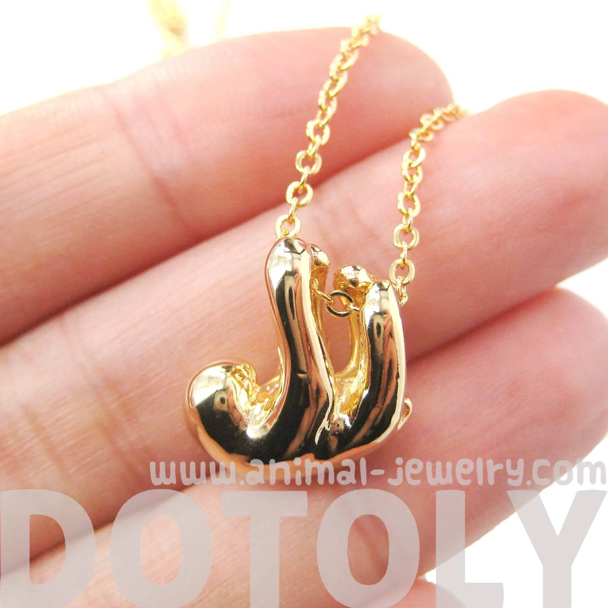 Sleek Abstract Sloth Shaped Animal Pendant Necklace in Gold | DOTOLY