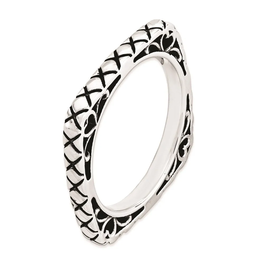 Stackable Expressions Polished Antiqued Square Ring in Sterling Silver