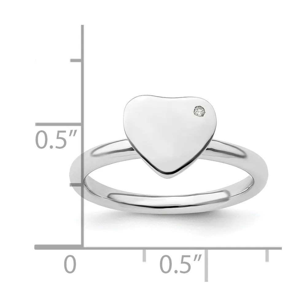 Stackable Expressions Rhodium-Plated Heart Diamond Ring in Sterling Silver