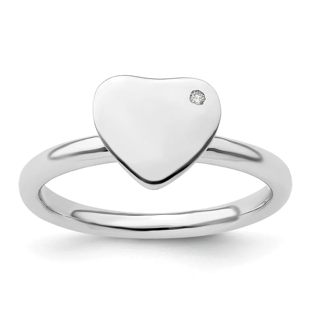 Stackable Expressions Rhodium-Plated Heart Diamond Ring in Sterling Silver