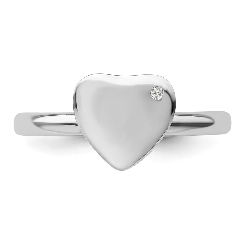 Stackable Expressions Rhodium-Plated Heart Diamond Ring in Sterling Silver