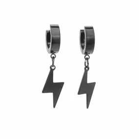 Stainless Steel Lightning Bolt Huggie Hoop Earrings - Black