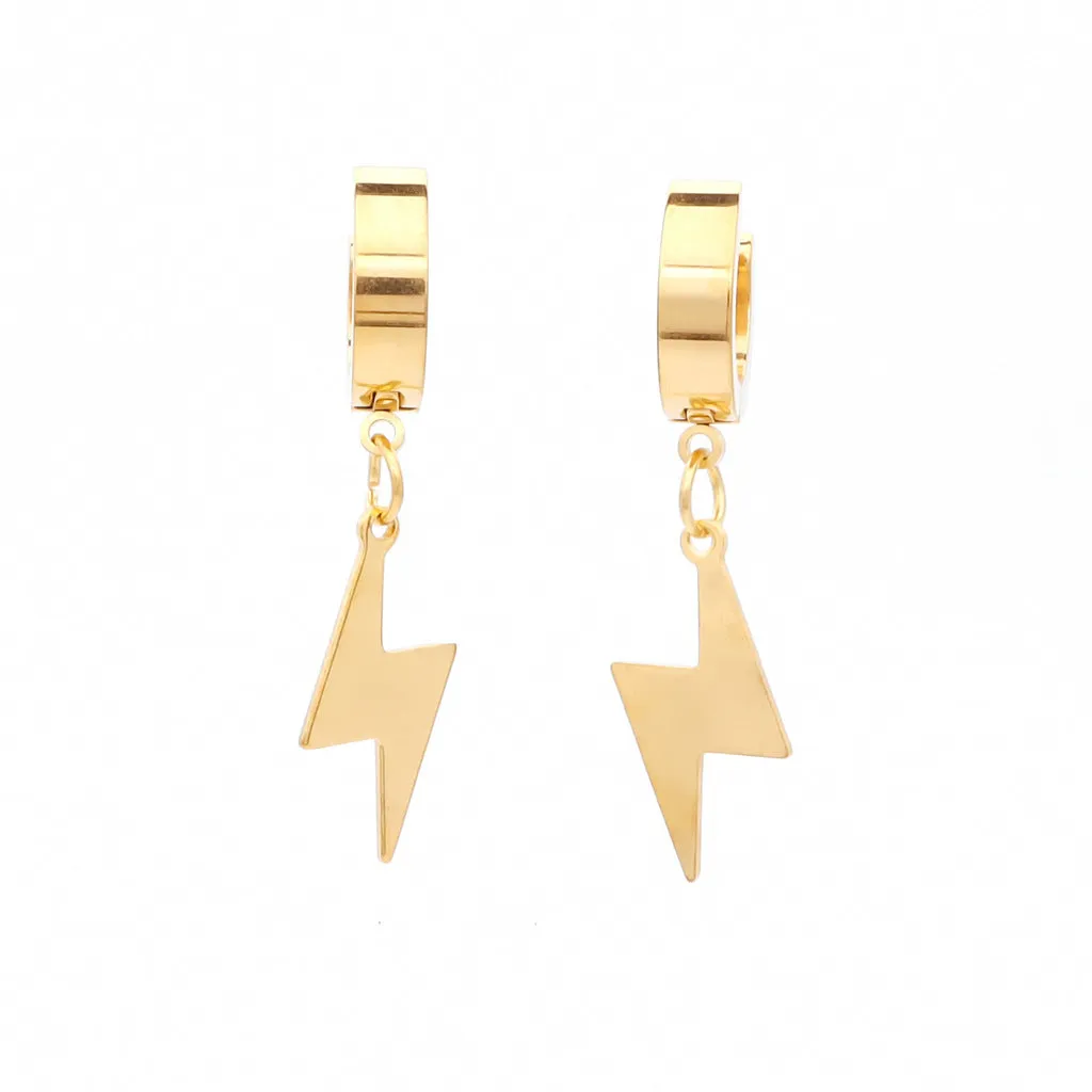 Stainless Steel Lightning Bolt Huggie Hoop Earrings - Gold