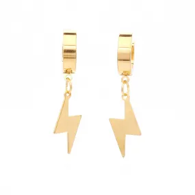 Stainless Steel Lightning Bolt Huggie Hoop Earrings - Gold