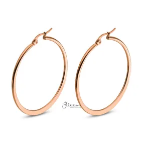 Stainless Steel Plain Flat Hoop Earrings - Rose Gold