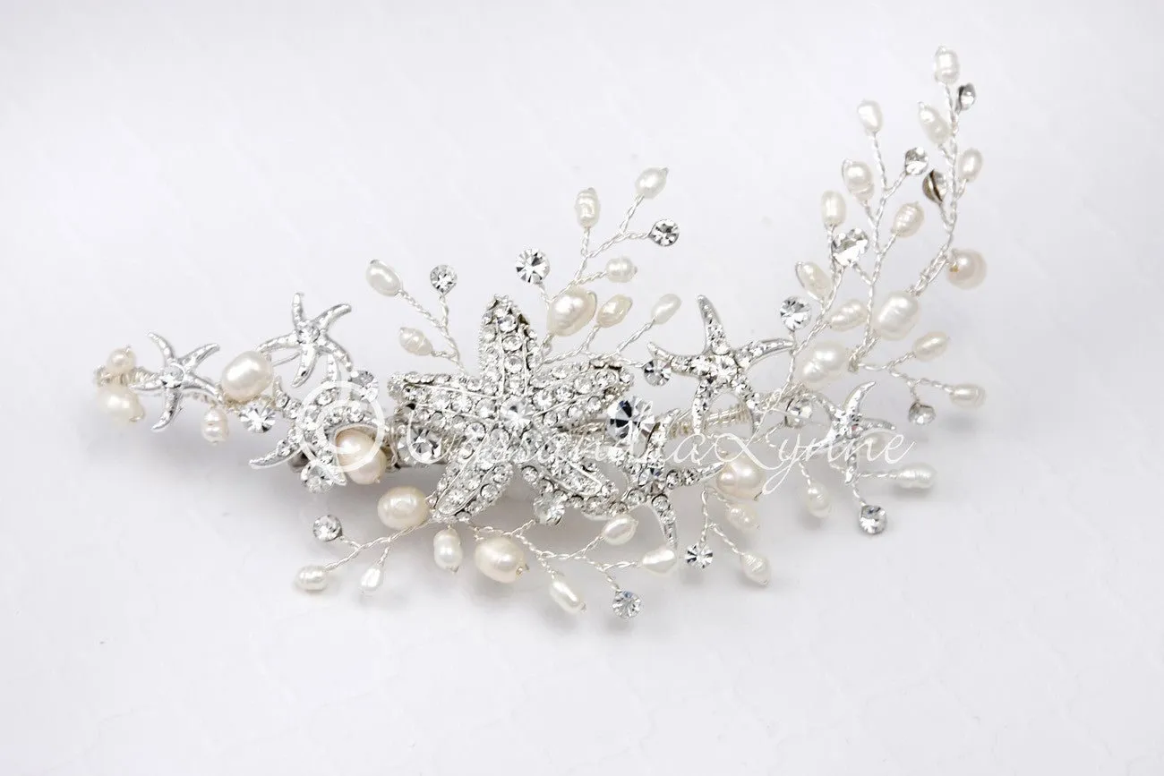 Starfish Wedding Hair Clip with Rhinestones and Pearls