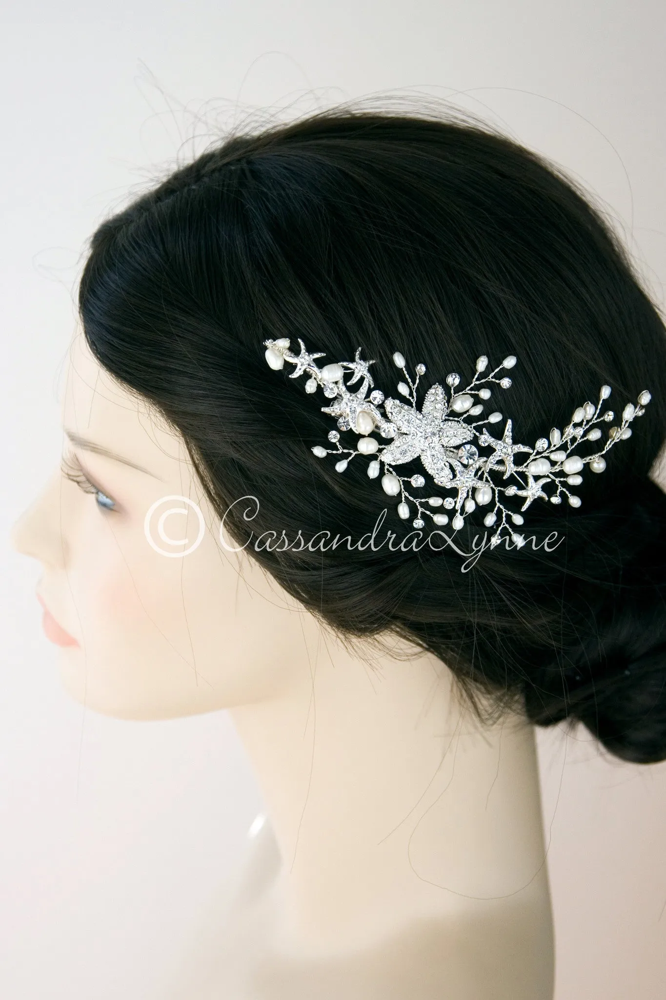 Starfish Wedding Hair Clip with Rhinestones and Pearls