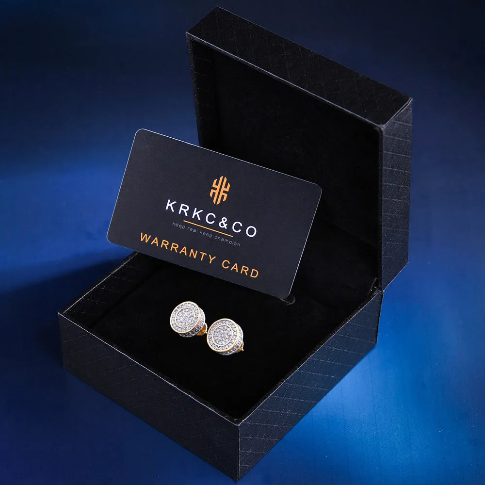 Sterling Silver 14K Gold/White Gold Round Iced Stud Mens Earrings KRKC