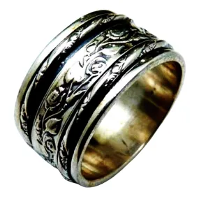 Sterling Silver Spinner ring designer jewelry floral Israeli rings