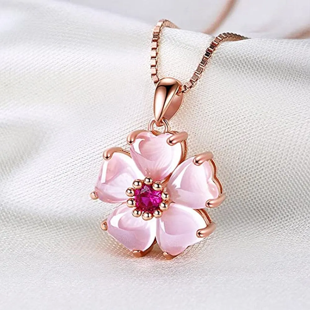 Sweet Fancy Rose Quartz Flower Necklace