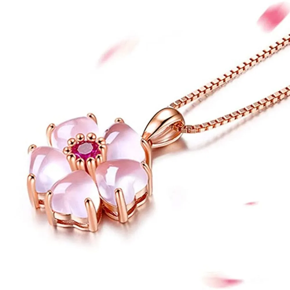 Sweet Fancy Rose Quartz Flower Necklace