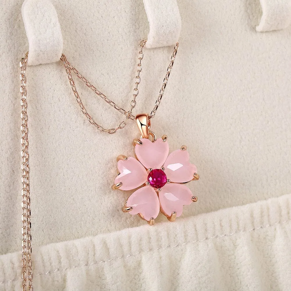 Sweet Fancy Rose Quartz Flower Necklace