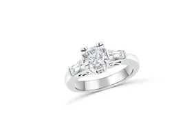 Three Stone Round/Baguette Diamond Engagement Ring 1.27 ct tw 950 Platinum DENG047