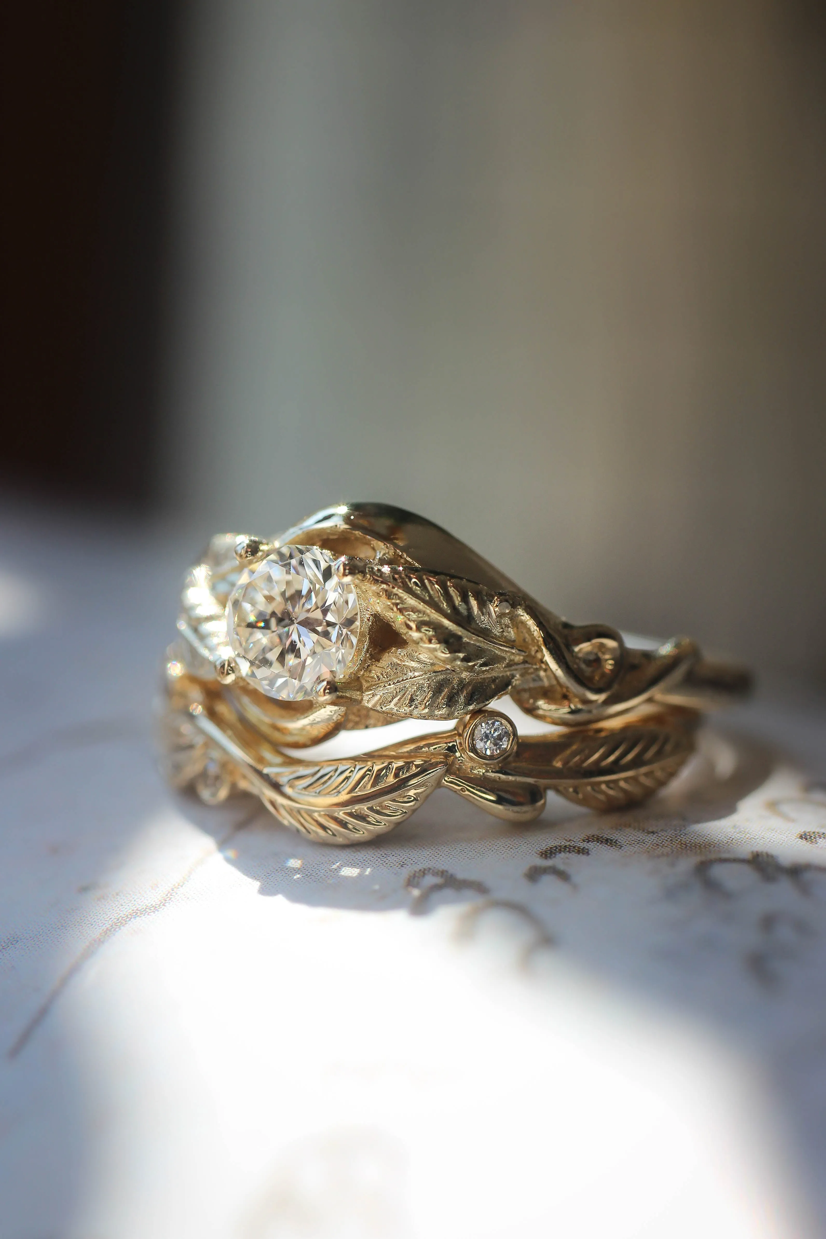 Twig wedding ring with diamonds or moissanites, matching for Azalea