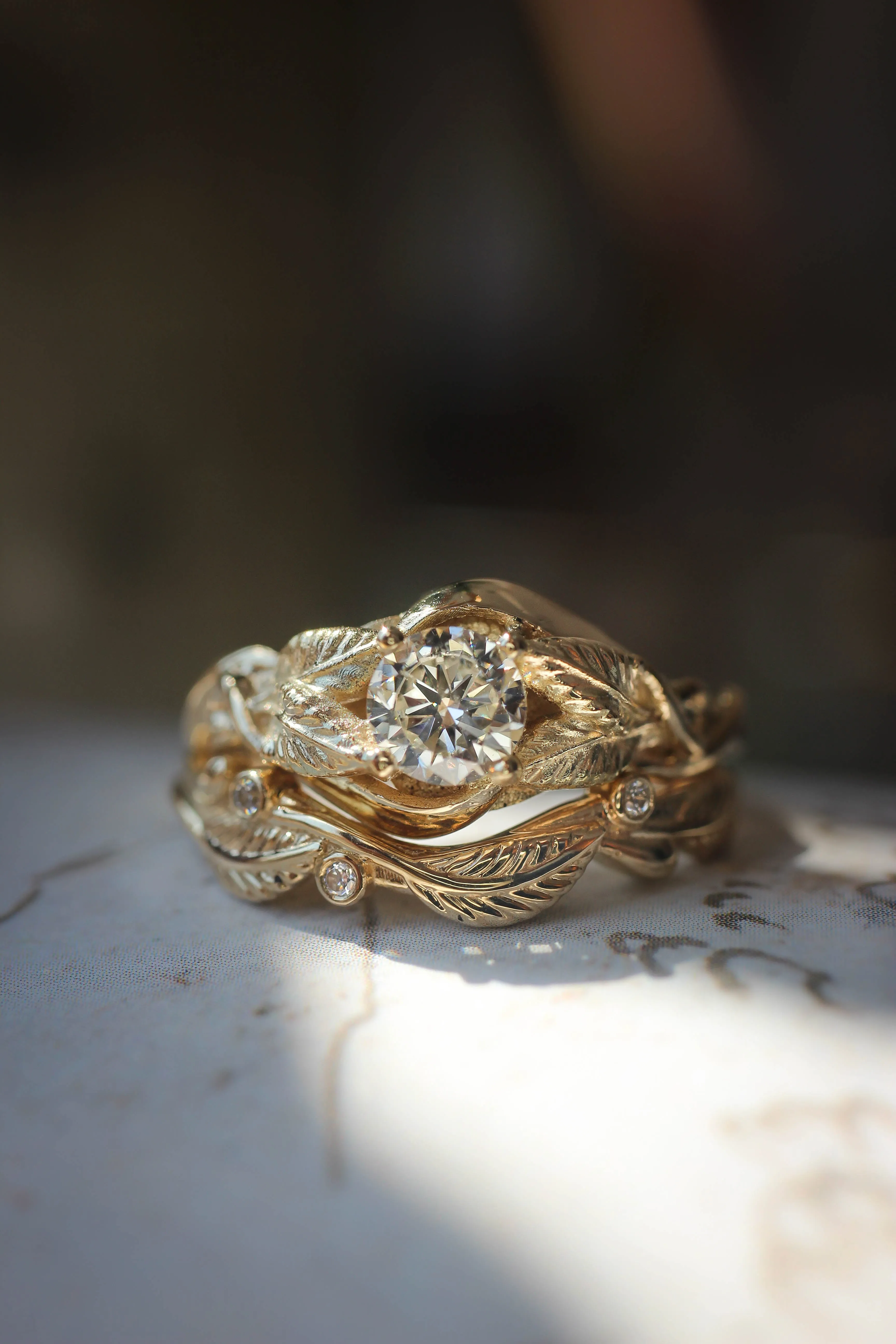 Twig wedding ring with diamonds or moissanites, matching for Azalea