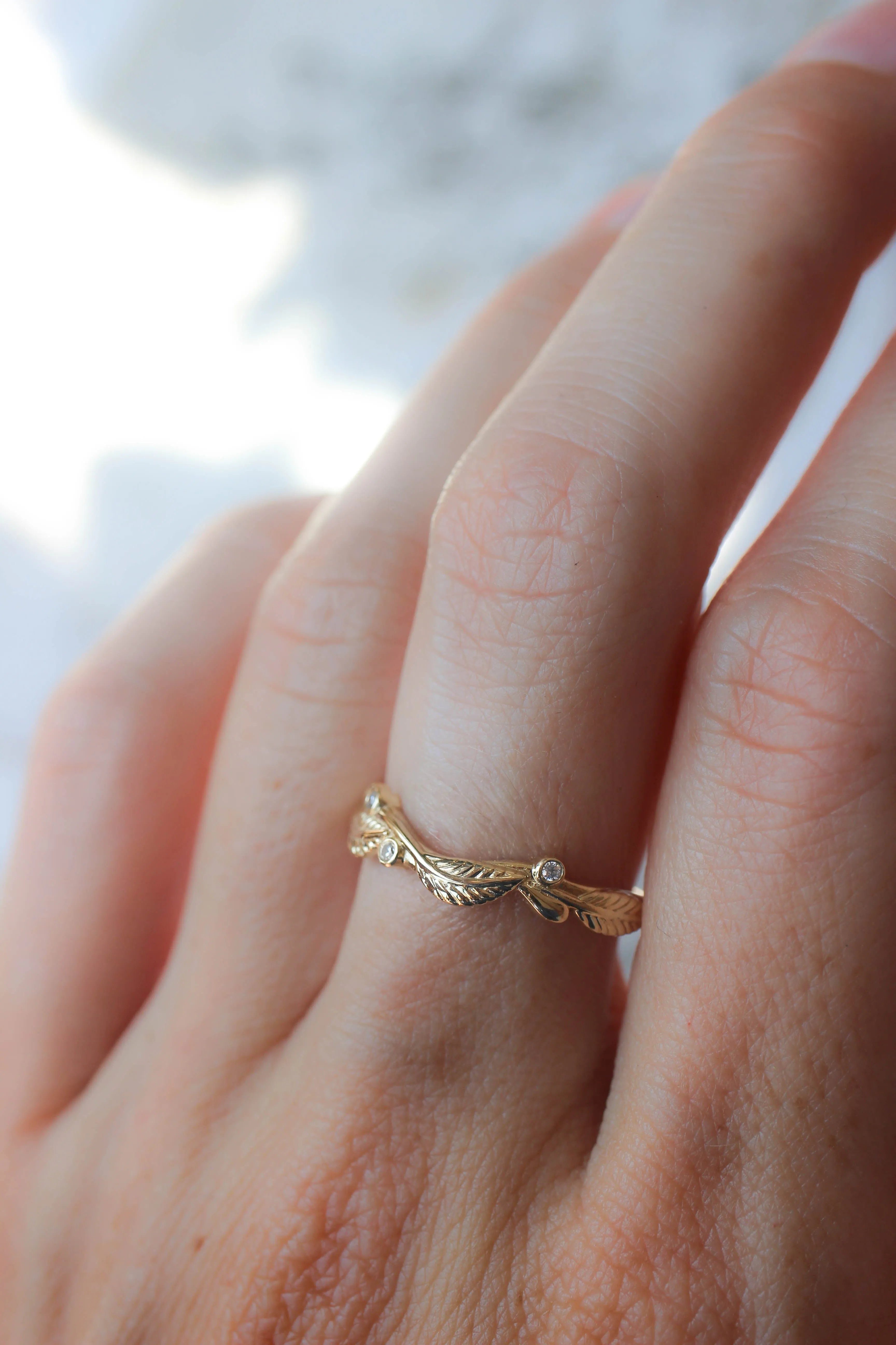 Twig wedding ring with diamonds or moissanites, matching for Azalea