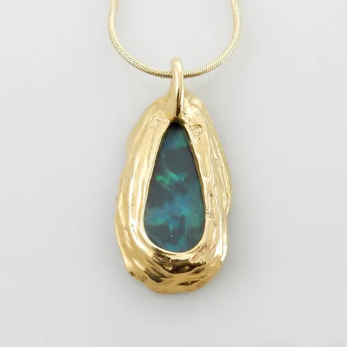 Yellow 14kt Gold Natural Opal Drop Pendant